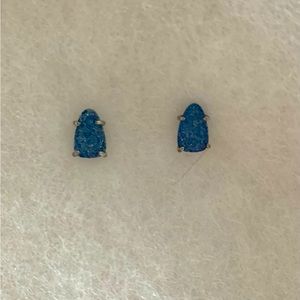 Beautiful Sapphire Blue Drusy Stud Earrings with Silver Posts